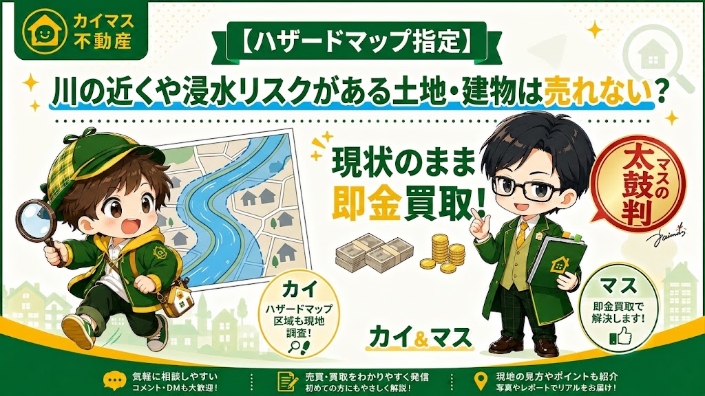 【ハザードマップ指定】川の近くや浸水リスクがある土地・建物は売れない？マスの太鼓判で現状のまま即金買取！