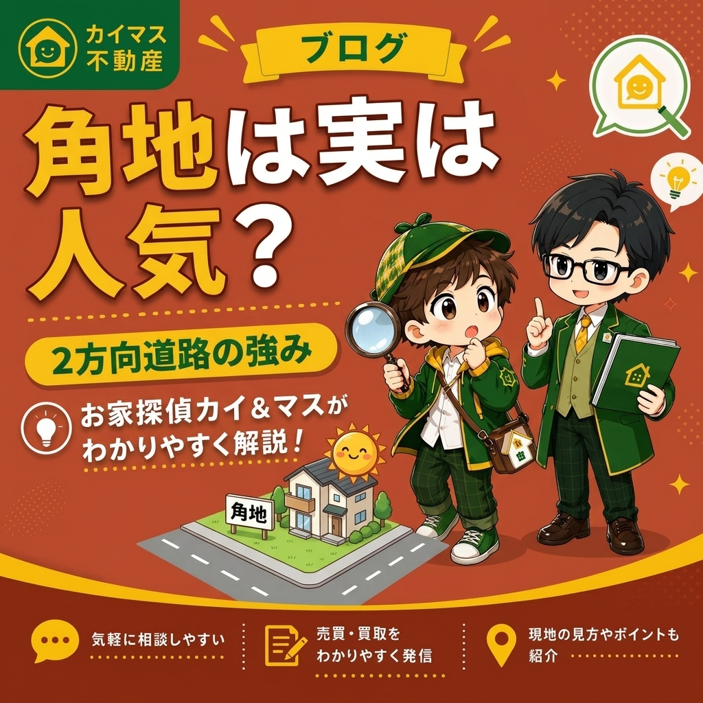 【角地】2方向道路の角地は実は人気？価値が高い？マスの太鼓判で現状のまま即金買取！