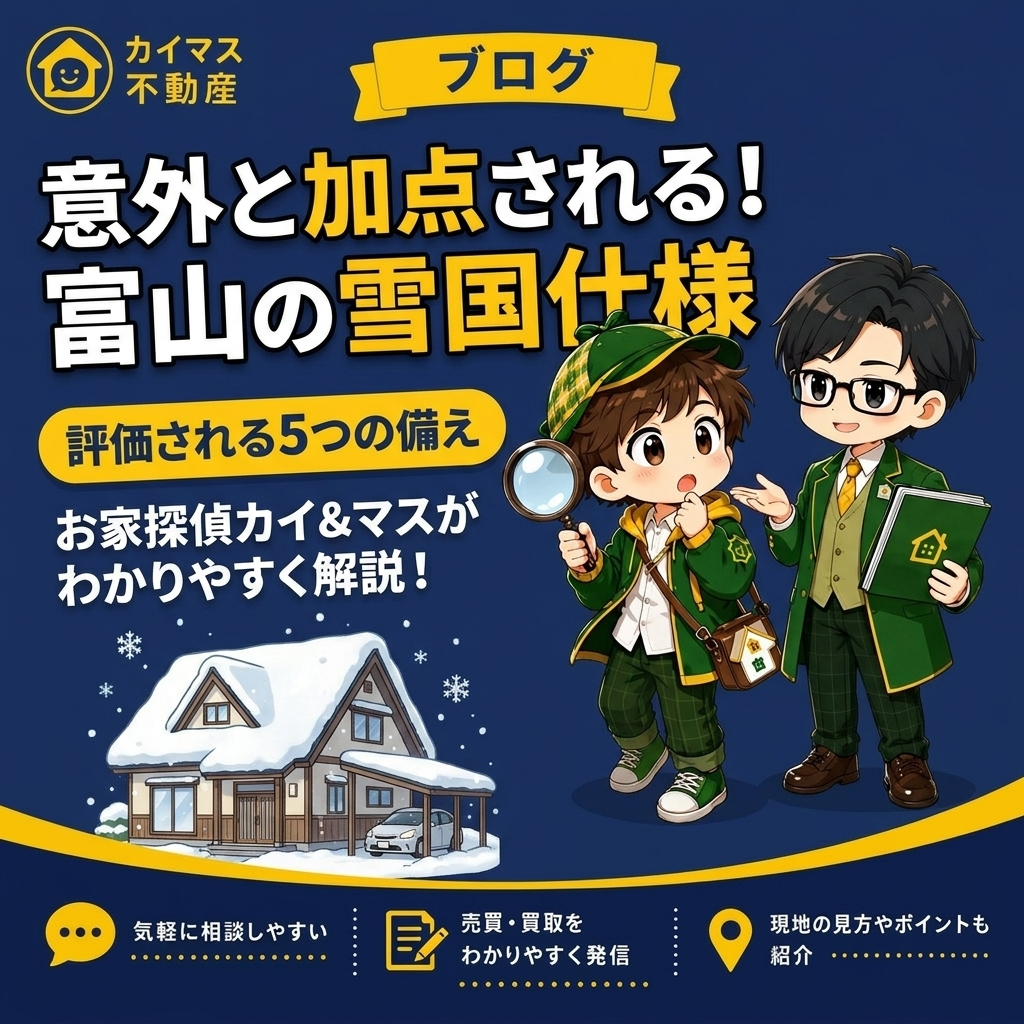 【雪国仕様】実は加点される！富山の家で評価される「雪への備え」5つ マスの太鼓判で現状のまま即金買取！