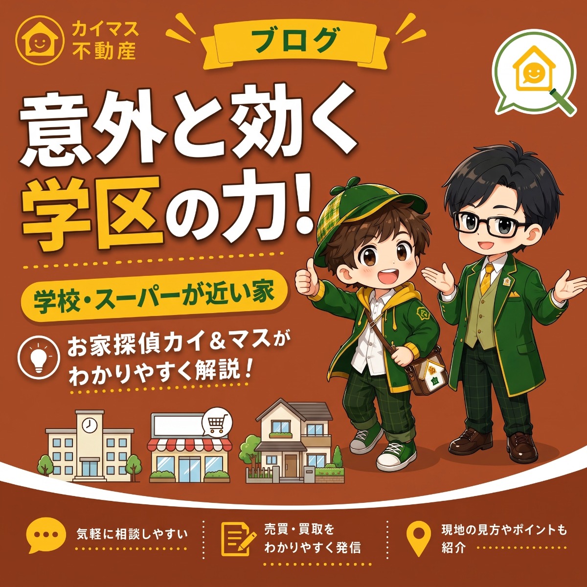 【学区・生活利便】意外と効く!学校やスーパーが近い家の強み マスの太鼓判で現状のまま即金買取!