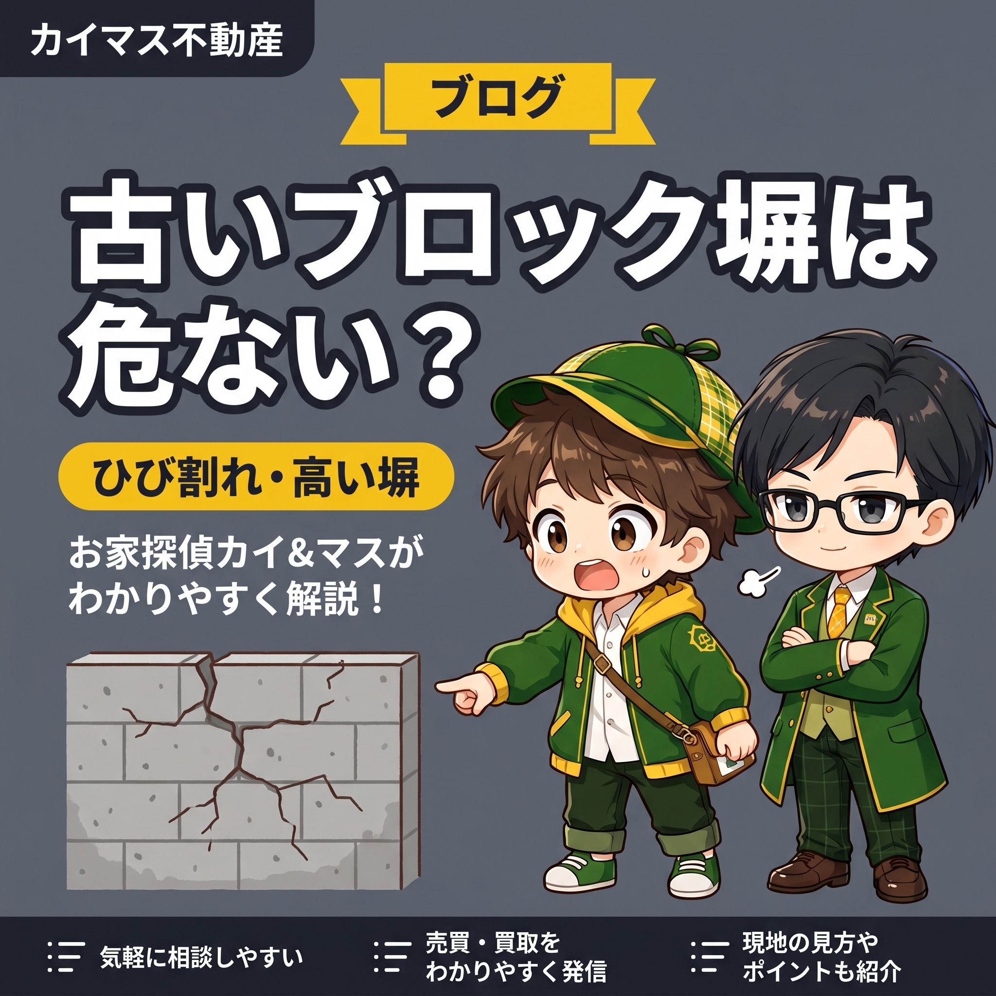 【古いブロック塀】ひび割れた高い塀がある家は危ない?売れない?マスの太鼓判で現状のまま即金買取!