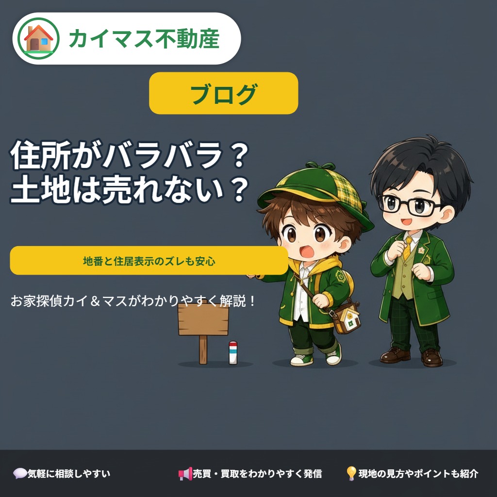【地番と住居表示のズレ】住所がバラバラに見える土地は売れない?マスの太鼓判で現状のまま即金買取!