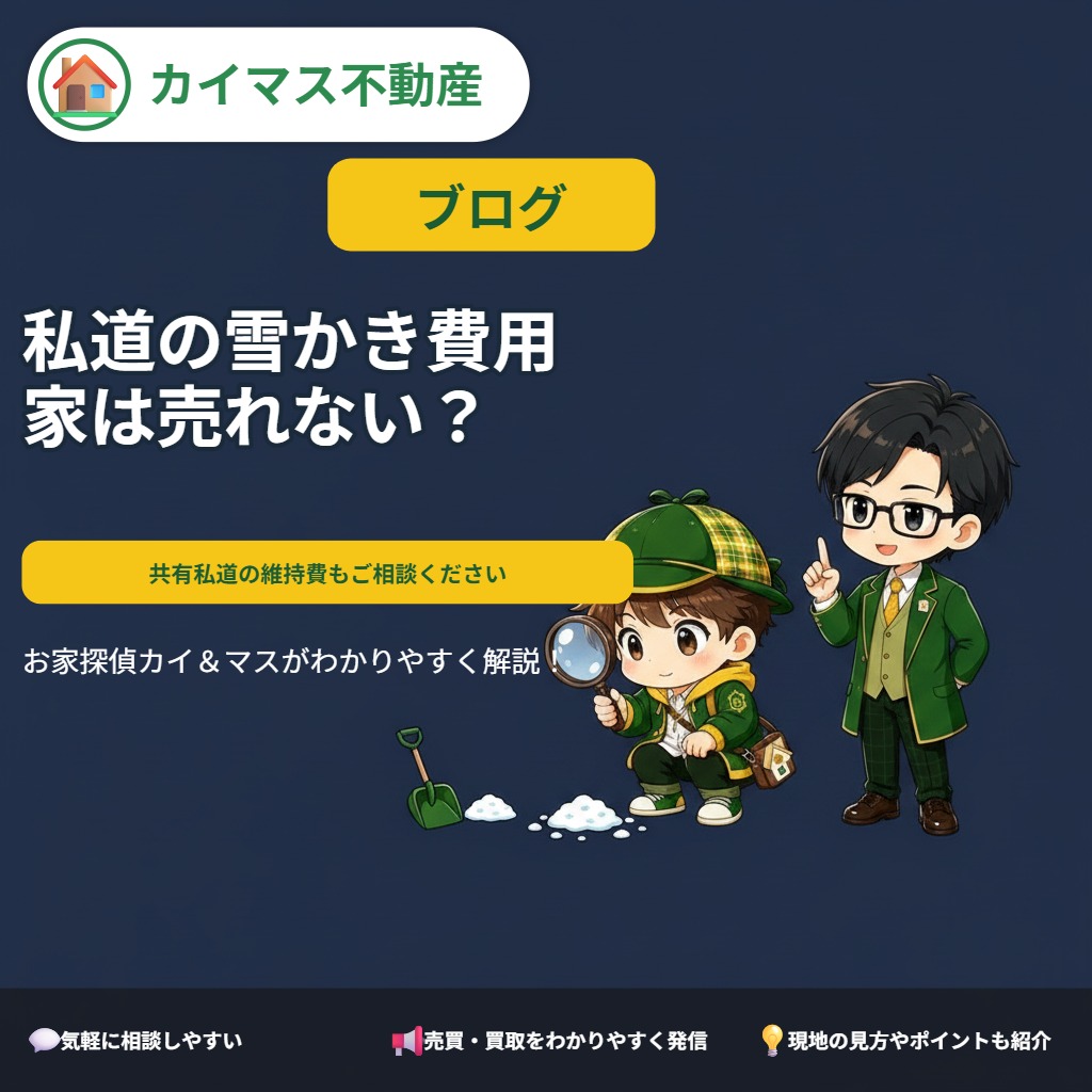 【私道の雪かき・維持費】共有私道の除雪費用がある家は売れない?マスの太鼓判で現状のまま即金買取!