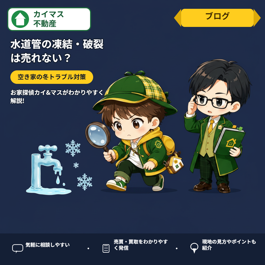 【空き家の水道管凍結】冬に破裂した実家は売れない?マスの太鼓判で現状のまま即金買取!