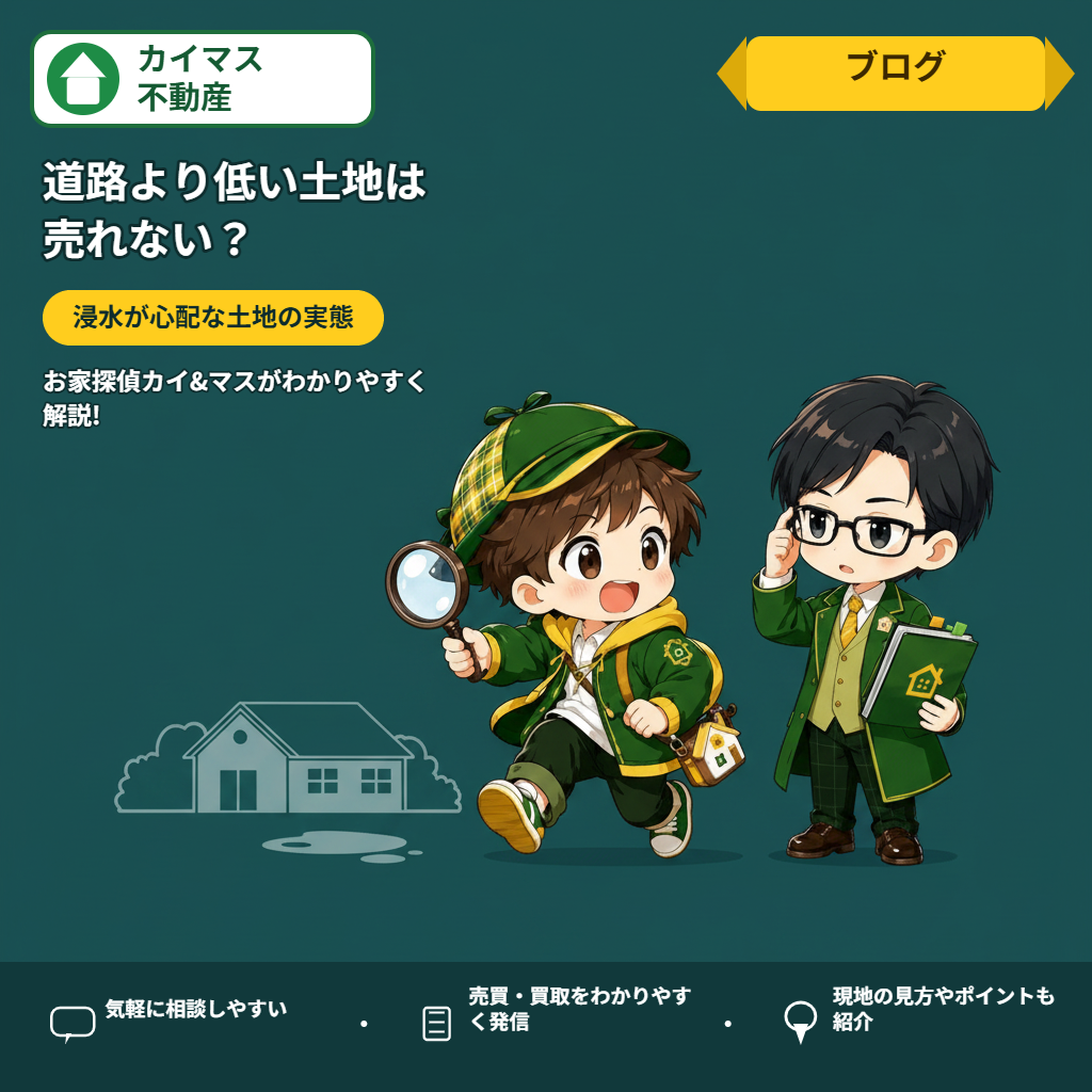 【道路より低い土地】水はけが悪い土地は売れない?浸水が心配?マスの太鼓判で現状のまま即金買取!