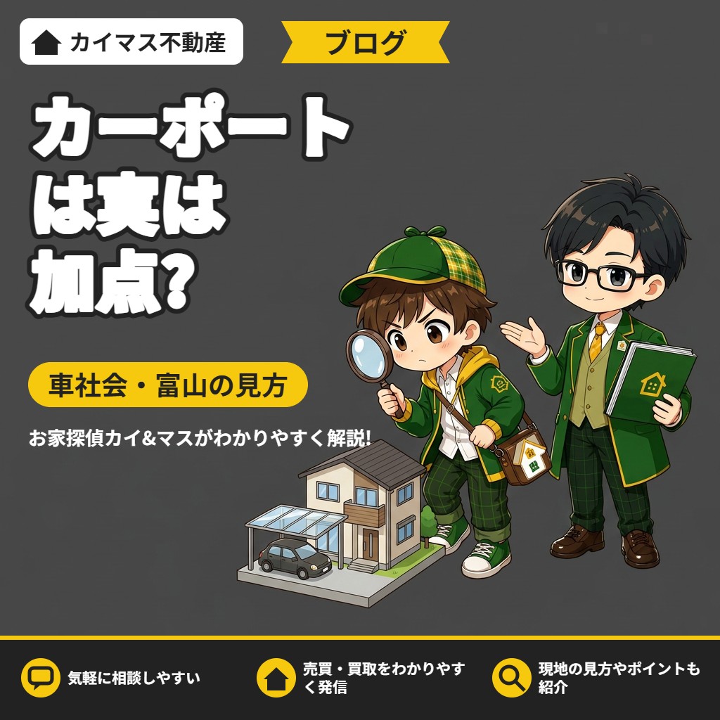 【ガレージ・カーポート】実は査定でプラス?車社会の富山で見られるポイントをマスが解説!